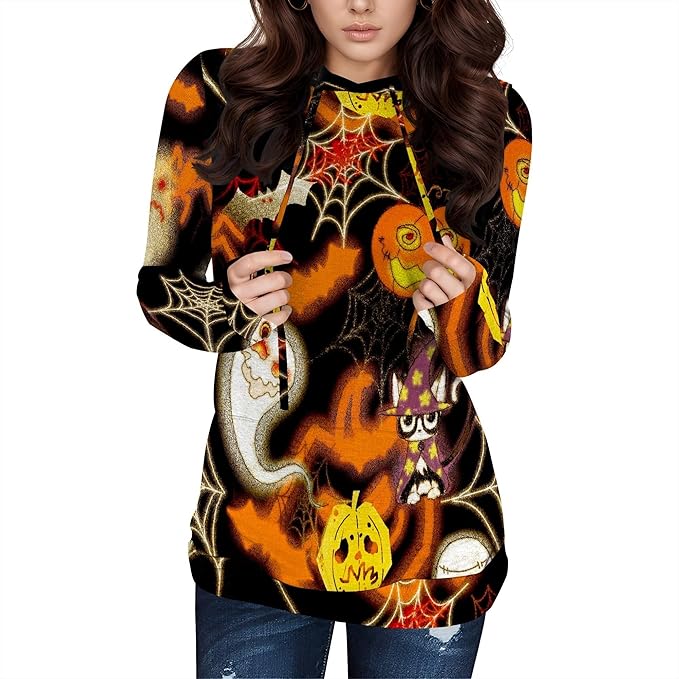 domirica Halloween Sweatshirts For Women Long Sleeve Spooky Graphic Sweatshirts Pumpkin Pullover Halloween Party Club Wear