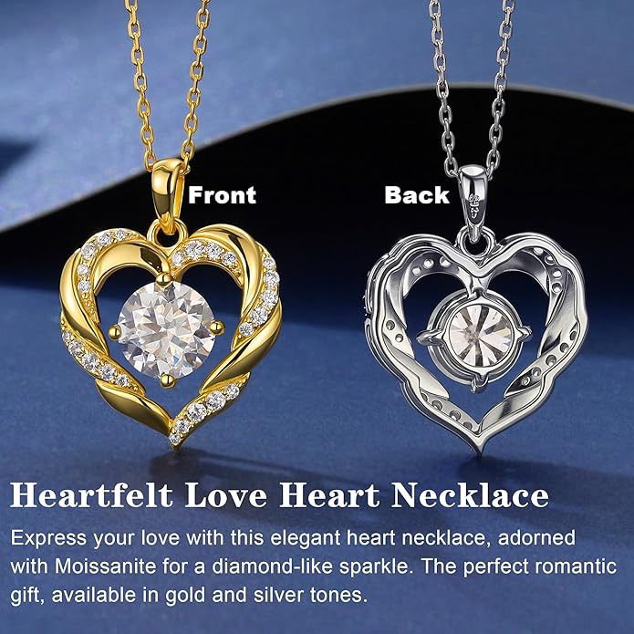 MOOSEA Valentines Day Gifts for Her, 1-3 Carat D Color VVS1 Clarity Moissanite Heart Pendant Necklaces Anniversary Birthday Gifts for Wife Mom Daughter 925 Sterling Silver Necklace