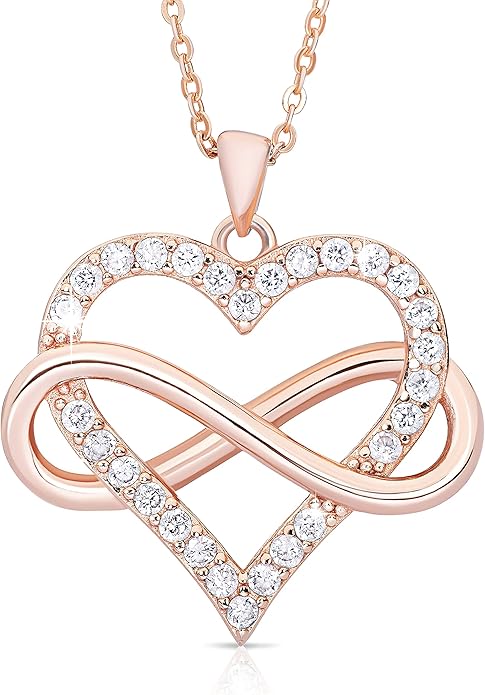 Sash & Soph Infinity Heart Necklace for Women. 925 Sterling Silver Heart Necklace for Girlfriend, Love Heart Pendant on 18" Chain with 2" Extender (Rose Gold or Gold Plated)