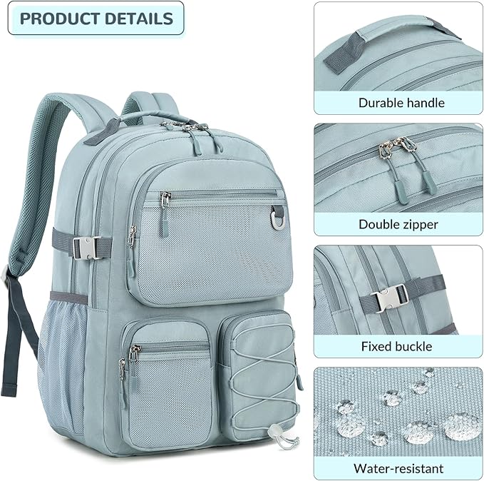 Lohol Multi-Pocket Backpack for Travel College, Heavy Duty Big Bookbag with 15.6 inch Laptop Compartment (Navy Geometry