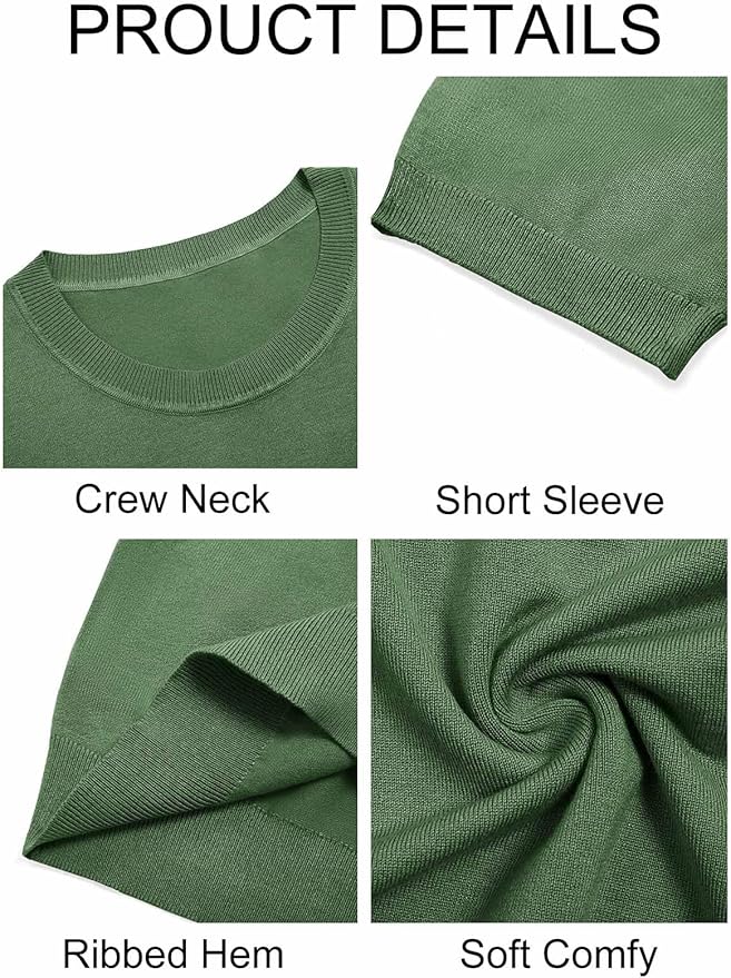 Imily Bela Womens Summer Short Sleeve Sweater Dressy Casual Crew Neck Knit Tops Fashion Pullover Shirts
