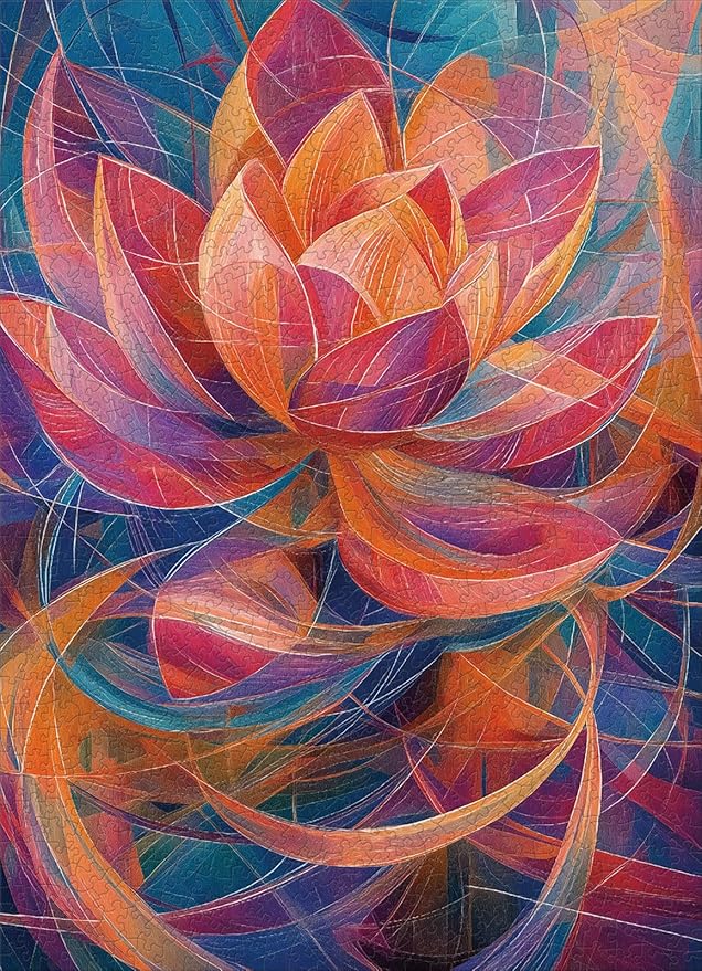 Naturelish 1000 Piece Jigsaw Puzzle for Adults, Abstract Lotus Flower Artwork with Matte Finish, Color-Coded Back for Easy Sorting, Vibrant Art Puzzle for Adults, 19.25 x 26.65 in