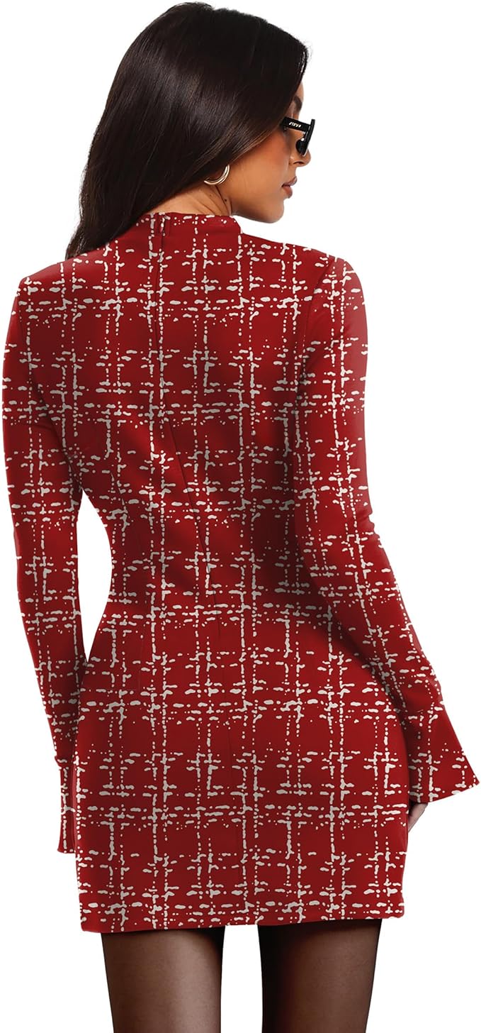 OFEEFAN Women's Fall Long Sleeve Mock Neck Dress Basic Party Club Bodycon Mini Dresses