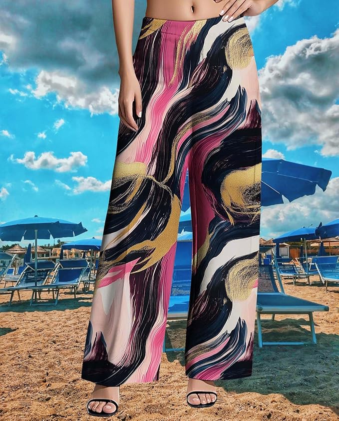 Womens Boho Pants Casual Oversize High Waisted Wide Leg Trousers Pattern Printed Ourdoors Pant for 2025 Summer