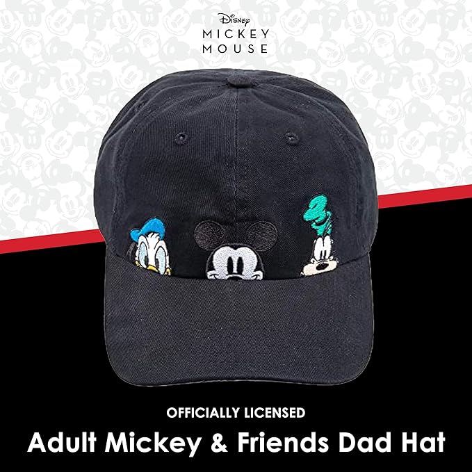 Disney Mickey Mouse Dad Hat, Cotton Adjustable Baseball Cap with Curved Brim