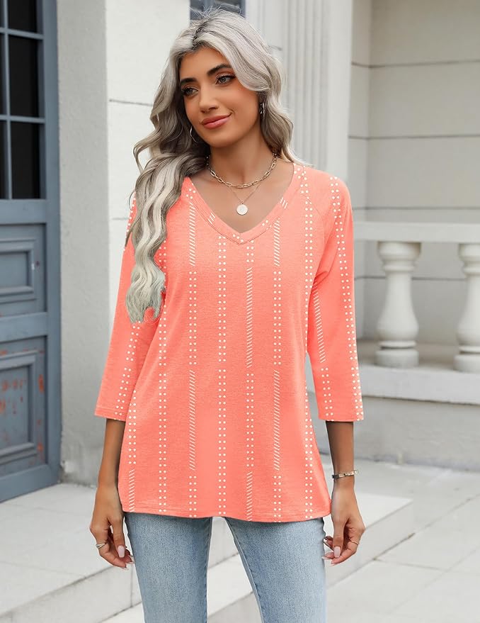 Zeagoo 3/4 Length Sleeve Womens Tops Casual V Neck Shirts Soft Basic Tees Business Work Blouses