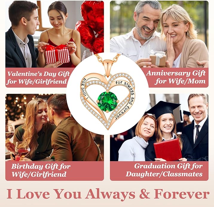 CDE Valentine's Day Gift Forever Love Heart Necklaces for Women, Wedding Anniversary, Birthday Mothers Christmas Day Gifts for Mom, Mother, Wife, S925 Silver Jewelry with Birthstone Pendant