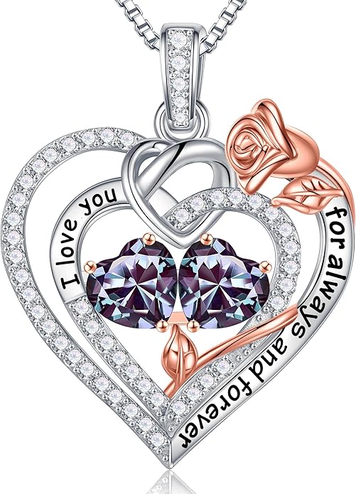 Iefil Valentines Day Gifts for Her - 925 Sterling Silver Double Birthstone Necklace, Anniversary Birthday Gifts for Women, Jewelry Gift for Wife Girlfriend Mom Her