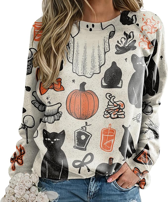 domirica Halloween Sweatshirt For Women Long Sleeve Crew Neck Sweatshirts Fall Halloween Costumes For Holiday Party 2025