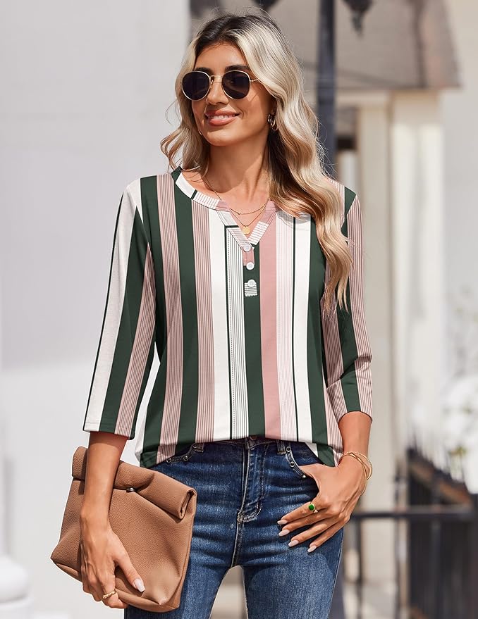 Zeagoo 3/4 Length Sleeve Womens Tops Casual Dressy Summer Blouses Buisness Work Spring Tee Shirts