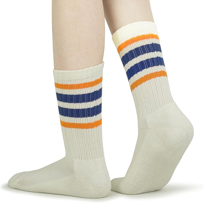 BomKinta Striped Crew Socks Women - Retro Novelty Socks - Stretchy Casual Athletic Cotton Sock Size 5-11