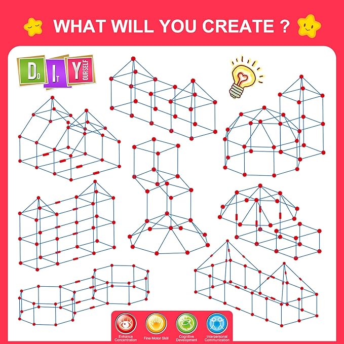 Fort Building Kit for Kids,STEM Construction Toys, Christmas & Birthday Gift for 4 5 6 7 8 9 10 11 12 Years Old Boys and Girls,Ultimate Creative Set for Indoor & Outdoors Activity,140 Pcs,Original