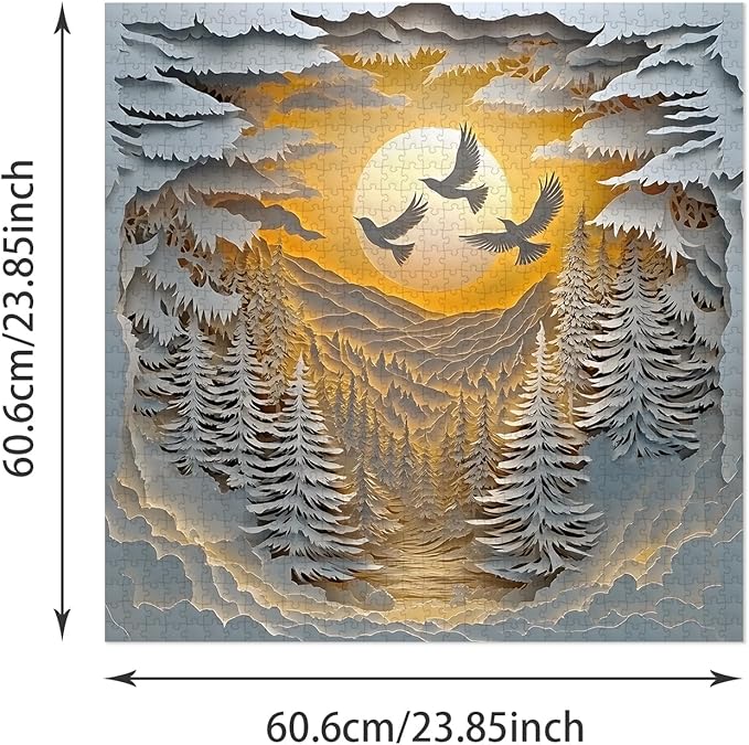 Saralluna Puzzle for Adults 1024 Pieces, 3D Paper-Cut Winter Forest Sunset Jigsaw Puzzle, Challening Impossible Difficult Hard Fun 1000 Pieces Jigsaw Puzzles for Adults