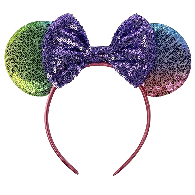 Foeran Mouse Ears Headbands Gradient color bow Mouse Ears Glitter Party Princess Decoration Cosplay Costume for Girls Women(Colorful 3)