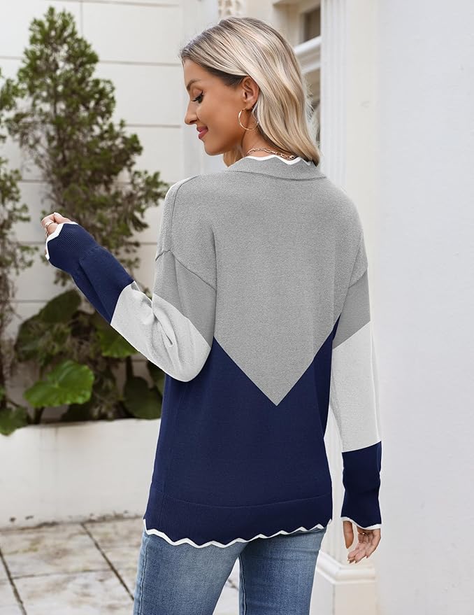Zeagoo Women's 2026 Fall V Neck Sweater Casual Long Sleeve Lightweight Ribbed Knit Pullover Sweaters Dressy Casual Tops