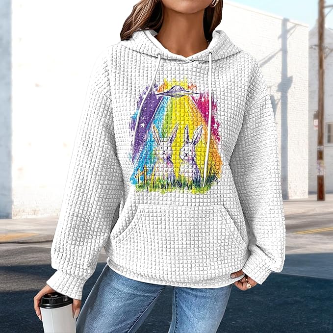 domirica Pullover Sweatshirts For Women Drawstring Long Sleeve Waffle Sweatshirt With Pocket Vintage Street Wear Qutfits
