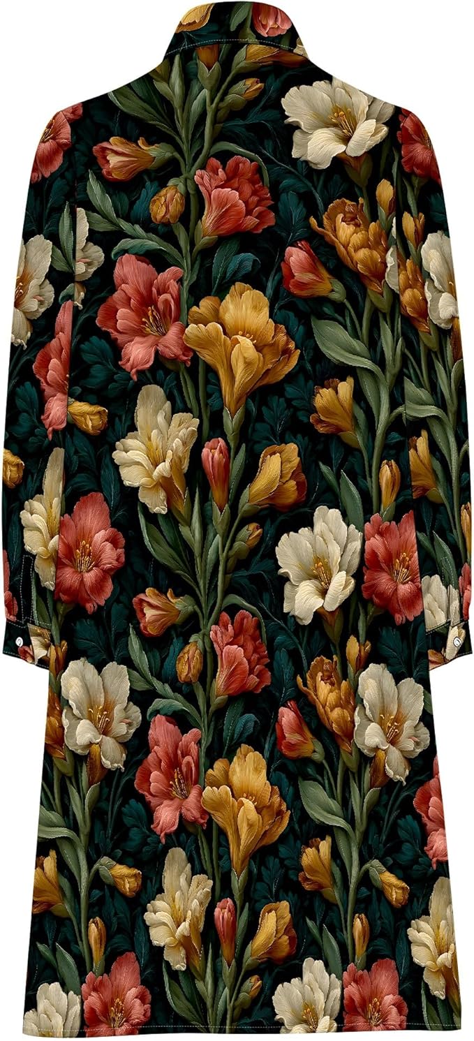 Shirt Dresses for Women 2025 Summer Long Sleeve Casual Plus Size Floral Printed Beach Vacation Dress with Pockets