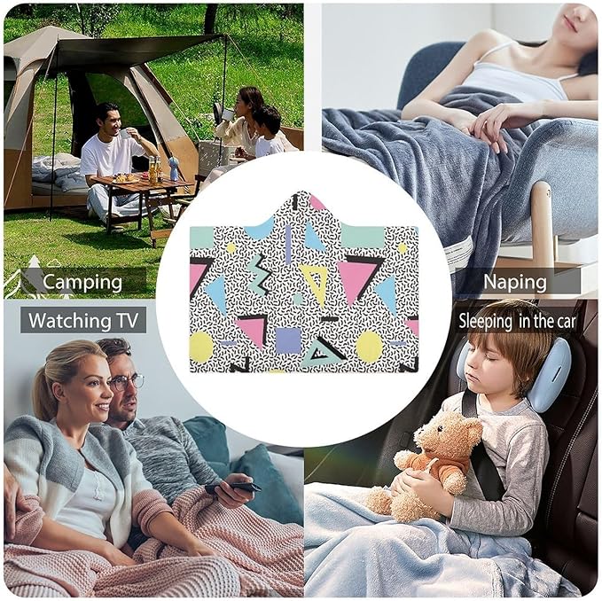 80s 90s Vintage Retro Wearable Blanket Flannel Hooded Blankets Soft Warm Blanket Hoodie for Room Couch Bed Office