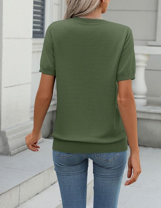 Zeagoo Womens Summer Short Sleeve Tops Crew Neck Lightweight Pullover Sweaters Loose Dressy Casual Blouse Basic Clothes