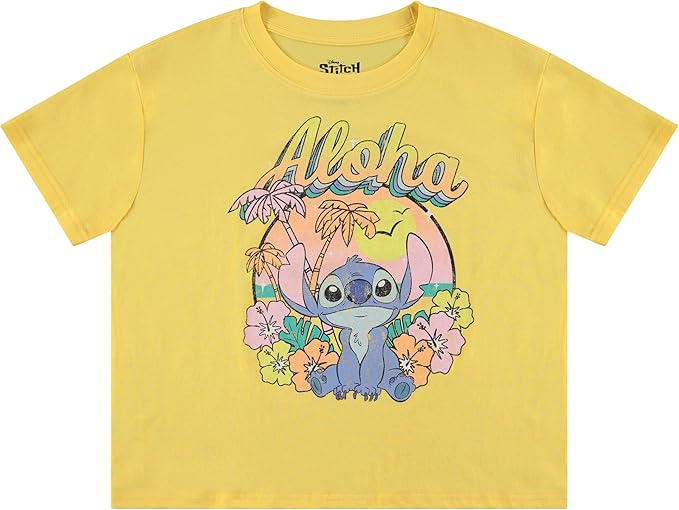 Disney Ladies Lilo and Stitch Shirt - Ladies Classic Lilo and Stitch Tee - Lilo and Stitch Short Sleeve Skimmer Crop Top Tee