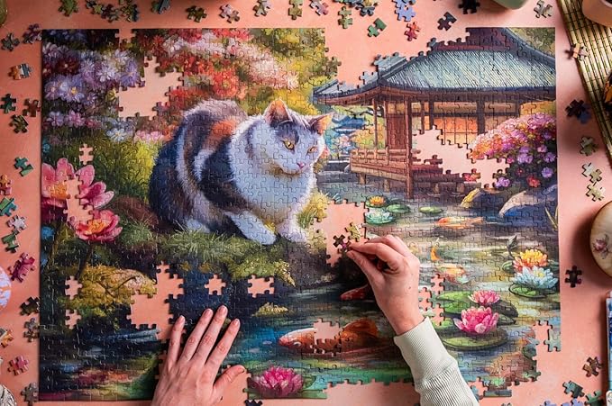 MOSAIC PUZZLES The Koi and The Kitty Encounter Puzzles for Adults - Premium Jigsaw Puzzles, 1000 Pieces