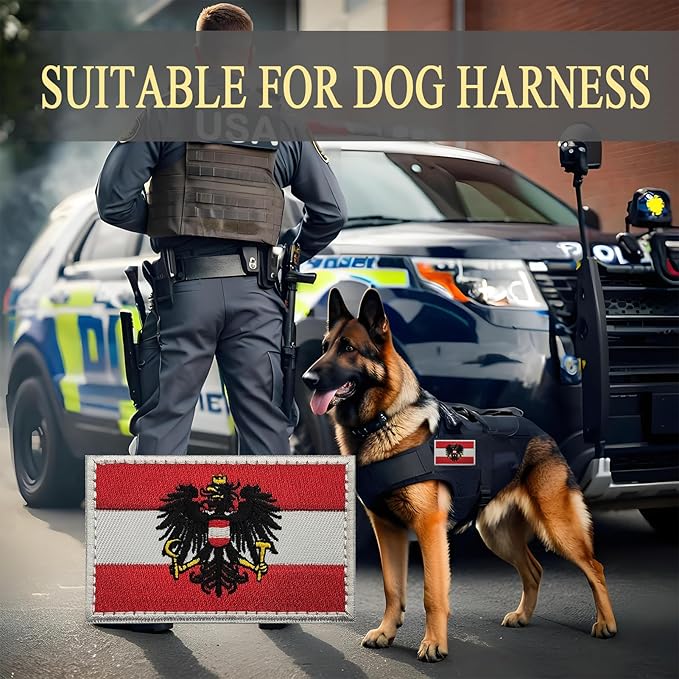 EmWoot 2PCS Austria Flag Patch Austrian Emblem Embroidered Morale Patch Military Tactical Patches Hook and Loop Applique Fastener
