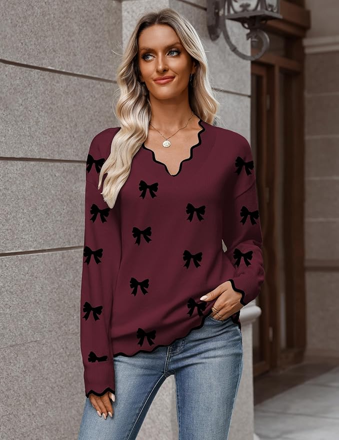 Zeagoo Women's 2026 Fall V Neck Sweater Casual Long Sleeve Lightweight Ribbed Knit Pullover Sweaters Dressy Casual Tops
