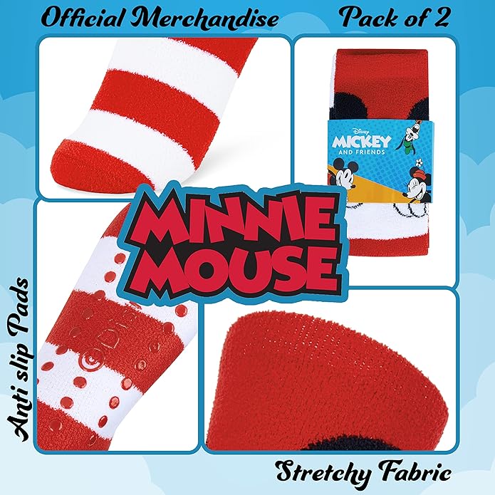 Disney Slippers Socks for Women & Teens US Size 4-9, Pack of 2 Non Slip Fleece Winter Socks, Soft & Fluffy, Gifts for Her