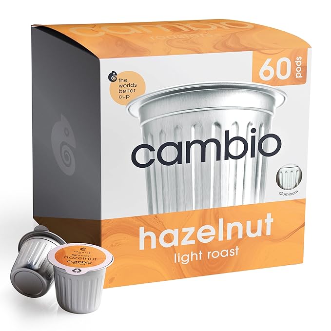 Cambio Roasters Organic Hazelnut Coffee Keurig KCups, Only Aluminum K Cup for Better & Longer Lasting Flavor, Nutty and Slightly Sweet Light Roast Kcup Keurig Coffee Pods, Lower Acid Kcups, 60 count