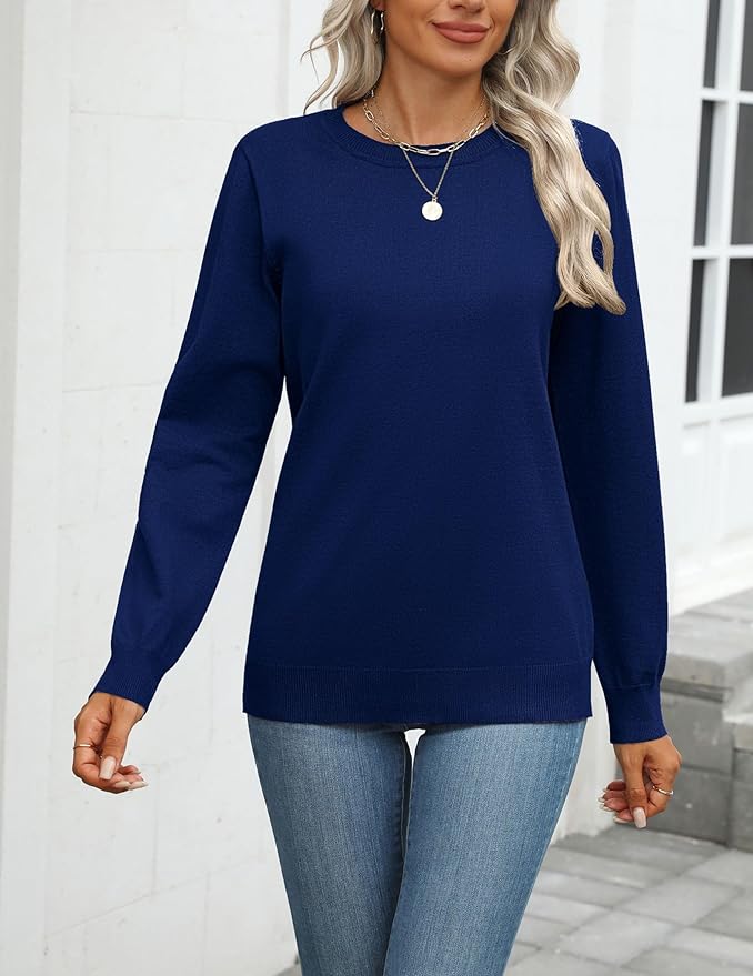 Zeagoo Womens 2026 Fall Sweaters Long Sleeve Tops Classic Crew Neck Pullover Sweaters Loose Dressy Casual Basic Clothes