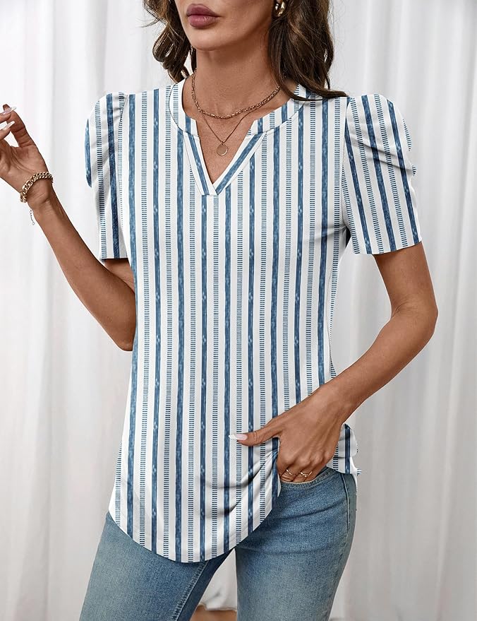 Lomon Spring Summer Tops for Women 2026 V Neck Puff Short Sleeve Tops Fashion Trendy Work Blouses Dressy Casual S-XXL