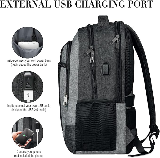 Travel Laptop Backpack Men, School Backpacks for College Teen Boys Water Resistant Back Pack, Business Anti Theft Slim Sturdy Computer Bag Gifts Fits 15.6 Inch Laptop with USB Charging Port