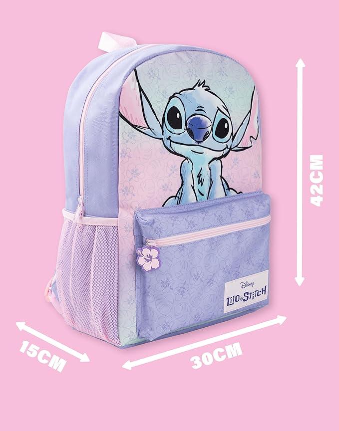 Disney Lilo & Stitch Girls Backpack Purple & Pink Rucksack with Adjustable Straps School Bag For Kids Movie Merchandise Gift