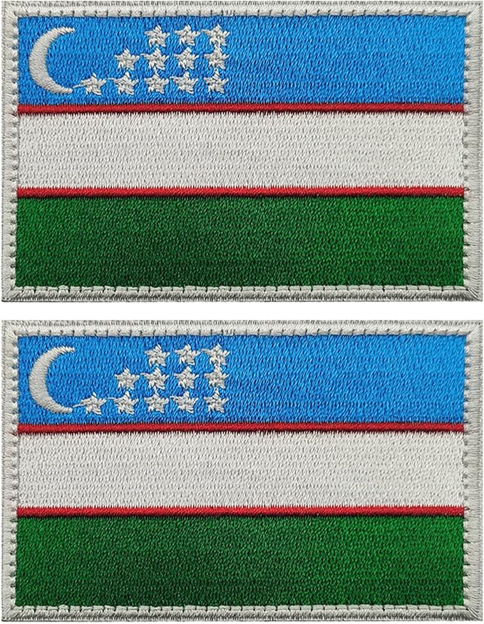 EmWoot 2PCS Uzbekistan Flag Patch Embroidered Morale Patch Military Tactical Patches Hook and Loop