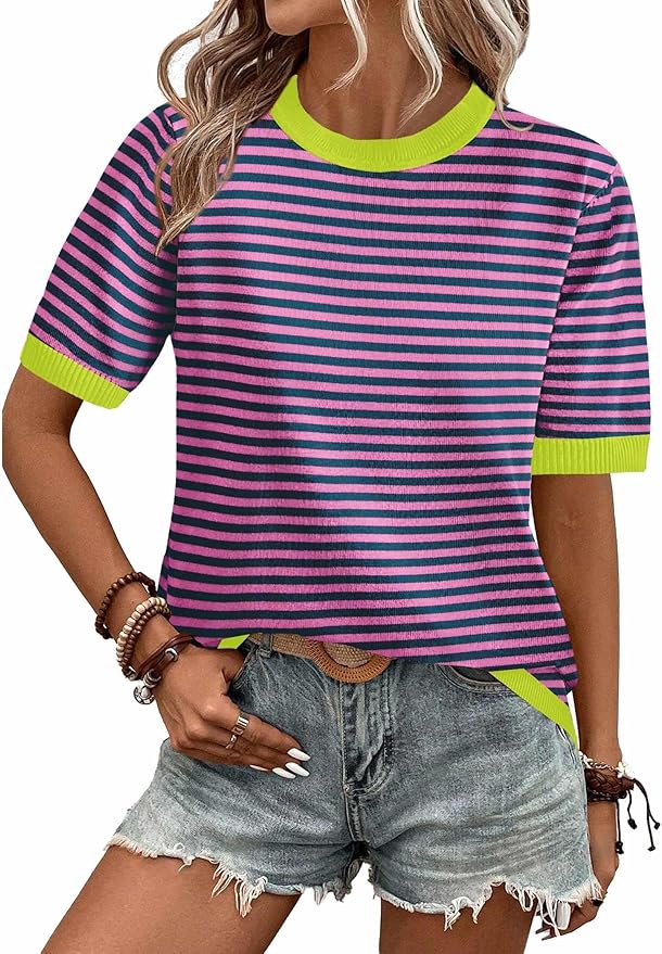 Zeagoo Womens Summer Short Sleeve Tops Crew Neck Lightweight Pullover Sweaters Loose Dressy Casual Blouse Basic Clothes