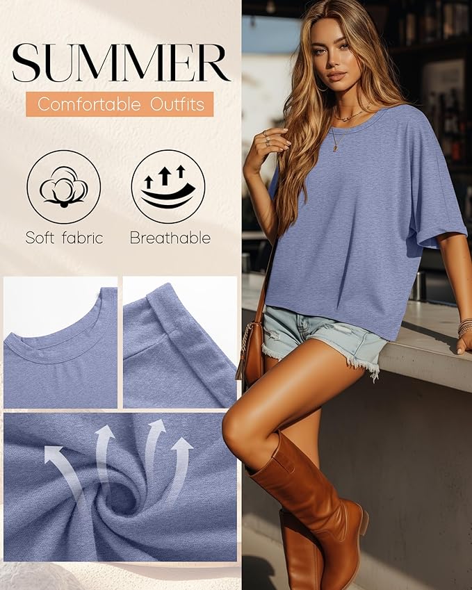 Riyiper 3 Pack Women's Oversized T-Shirt Half Sleeve Summer Tees Casual Loose Fit Crew Neck Basic Tops