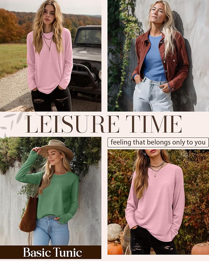 Huukeay 3 Pack Women's Long Sleeve Shirts with Thumb Holes, Cotton Casual Crew Neck Tunic Tops Fall Loose Y2k Trendy Outfits