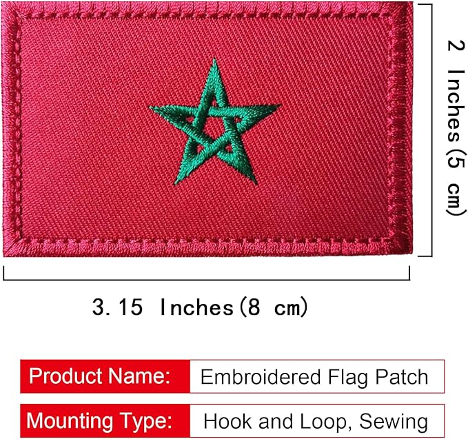 EmWoot 2PCS Morocco Flag Patch Embroidered Morale Patch Military Tactical Patches Hook and Loop