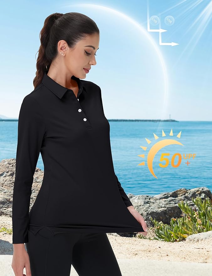 MAGCOMSEN Women's Polo Shirts Long Sleeve Golf Shirt Quick Dry UPF 50+ Sun Protection Lightweight Tennis Shirts