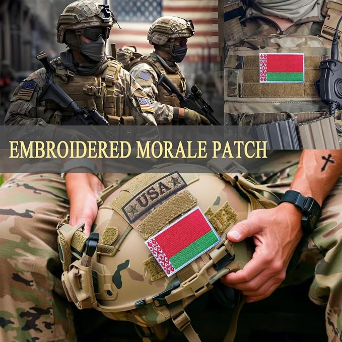 EmWoot 2PCS Belarus Flag Patch Embroidered Morale Patch Military Tactical Patches Hook and Loop