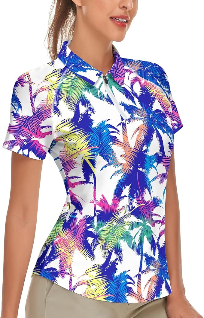Women's Golf Shirt Short Sleeve Tennis Shirt Quarter Zip Golf Pullover Golf Polo Shirts Argyle Tops