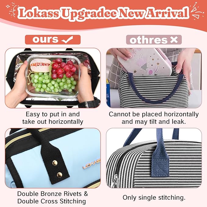 Lunch Bag Women Insulated Lunch Box Wide-Open Lunch Tote Bag Large Drinks Holder Durable Nylon Thermal Snacks Organizer for Men Adults Work Picnic Hiking Beach Fishing, Light Khaki+Black