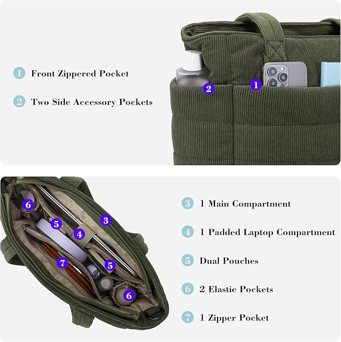 AOCINA Puffer Tote Bag for Women Quilted Work Bag Nurse Bags Women's Shoulder Handbags for Travel Gym Gifts Laptop Purse