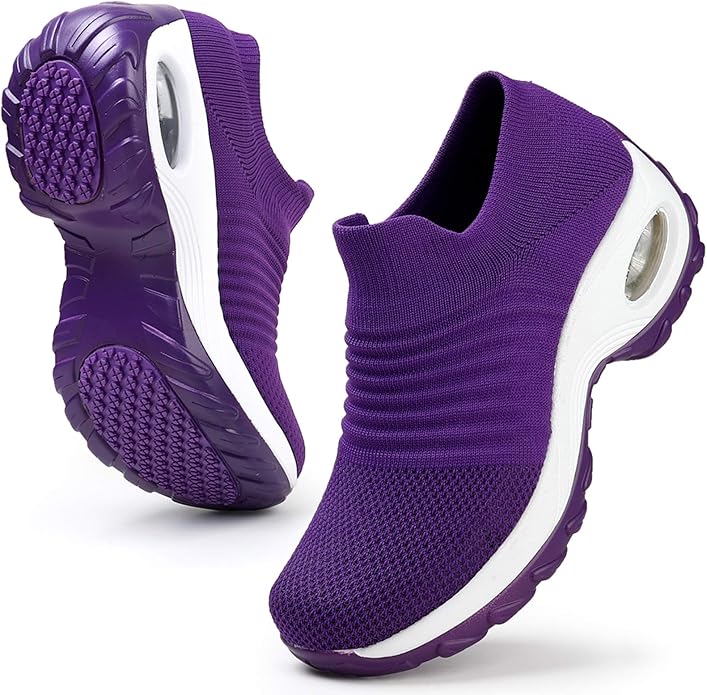 HKR Women's Walking Shoes Arch Support Non Slip Work Shoes Breathable Knit Upper Lightweight for Plantar Fasciitis