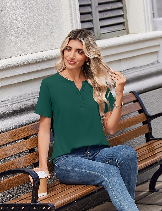 Zeagoo Womens Summer Tops V Neck Short Sleeve Shirts Dressy Casual Blouse Spring Vacation Tshirts Clothes