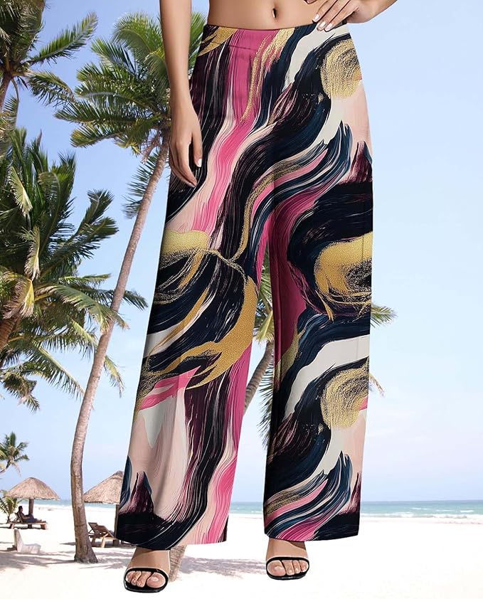 Womens Boho Pants Casual Oversize High Waisted Wide Leg Trousers Pattern Printed Ourdoors Pant for 2025 Summer