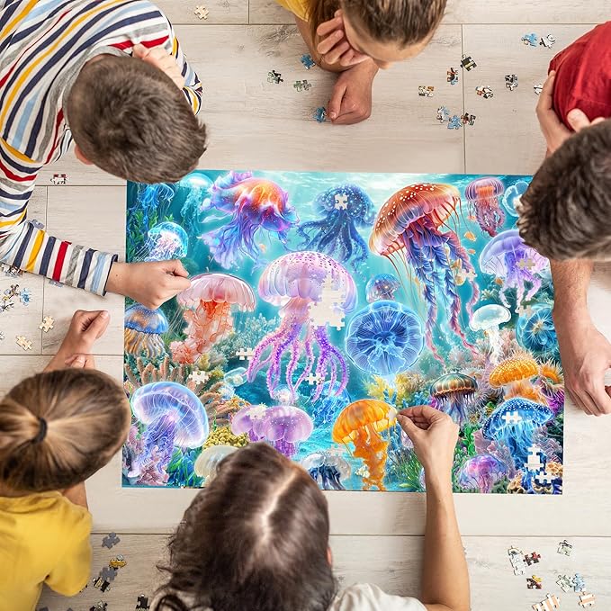 Naturelish Jigsaw Puzzles for Adults 1000 Pieces, Beautiful Detailed Difficult Challenging Puzzle for Relaxing Evening Home Decor, 20x27 Inches, Jellyfish