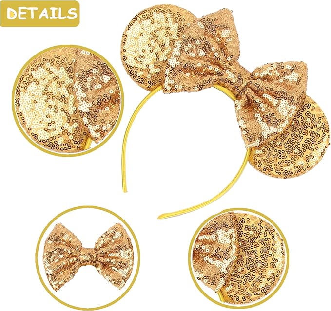 Sequin Mouse Ears Headbands for Women Girls Boys, Glitter Bows Headband for Kids Adults Birthday Party Costume Halloween