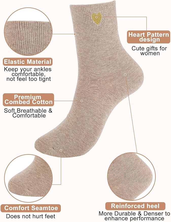 Eurzom 10 Pairs Socks Womens Crew Elastic Ankle Length Cotton Socks Aesthetic Cute Lightweight Low Cut Gifts for Women