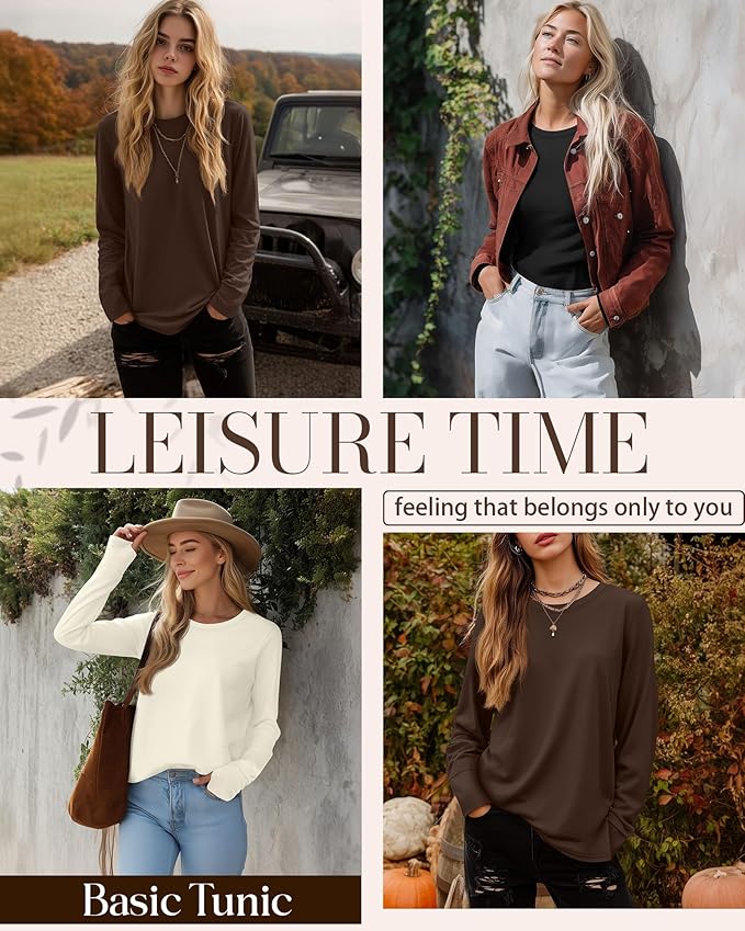 Huukeay 3 Pack Women's Long Sleeve Shirts with Thumb Holes, Cotton Casual Crew Neck Tunic Tops Fall Loose Y2k Trendy Outfits